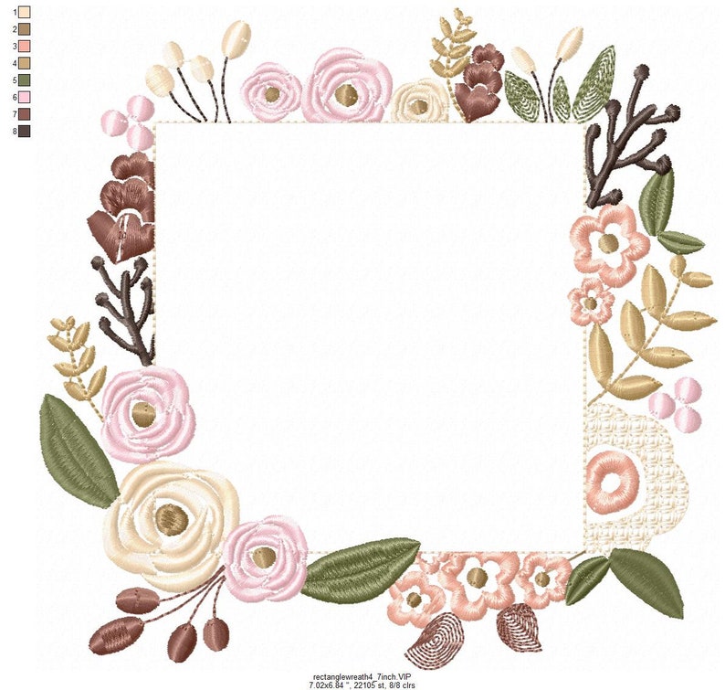 Square floral embroidery frame design wreath for monogram  etsy Square floral embroidery frame design wreath for monogram  etsy
