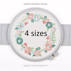 Floral Wreath Embroidery Frame Design with SPRING flowers in 4 sizes girl mothers gift instant download