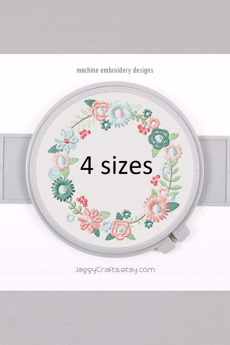 Floral Wreath Embroidery Frame Design With SPRING Flowers in