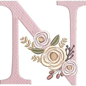 Floral Monogramm Stickerei Schriftarten Design Bundle Blumenstrauß Motiv Design BUCHSTABE N Maschinenstickerei Instant Download
