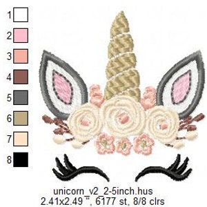 Pretty Unicorn Eyes Head Floral Design Unicorn EMBROIDERY DESIGN FILE Unicorn Shabby Chic Face Instant download 5 sizes image 6