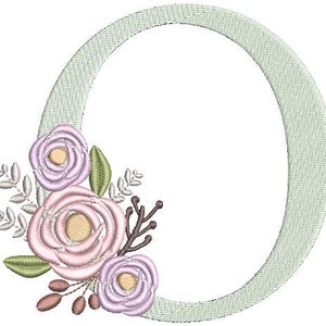 Monograma floral bordado fuentes diseño paquete flor ramo motivo diseño letra O máquina bordado descarga inmediata