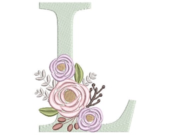 Floral Monogram Embroidery Fonts Design Bundle Flower Bunch Motif Design LETTER L Machine Embroidery Instant Download