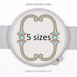 Vintage oval applique frame embroidery design for monogram font simple border in 5 sizes instant download