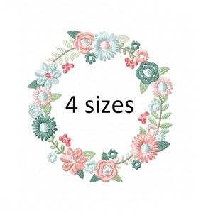 Spring Floral Wreath Embroidery Design Frame in 4 sizes instant download