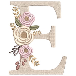 Blumen Monogramm Stickerei Schriftarten Design Bundle Blumenstrauß Motiv Design BUCHSTABE E Maschinenstickerei Instant Download