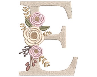 Floral Monogram Embroidery Fonts Design Bundle Flower Bunch Motif Design LETTER E Machine Embroidery Instant Download