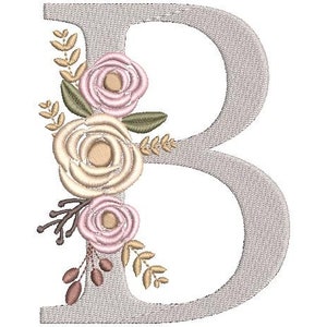 Monograma floral bordado fuentes diseño paquete flor manojo motivo diseño LETRA B máquina bordado descarga inmediata