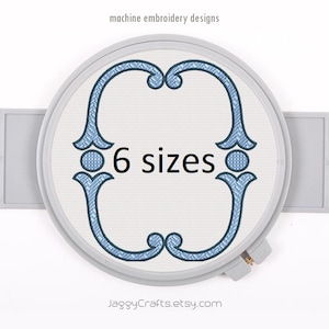 Simple vintage oval frame embroidery design for monogram font border in 6 sizes instant download