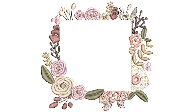 Square floral embroidery frame design wreath for monogram  etsy Square floral embroidery frame design wreath for monogram  etsy