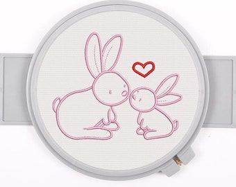Cute Baby Mummy Bunny Outline Satin Stitch Machine Embroidery Design in 3 sizes