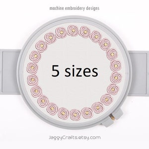 Floral wreath embroidery frame design with roses singles monogram border in 5 sizes instant download