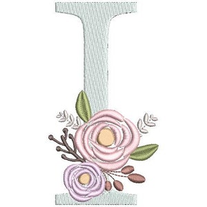 Monograma floral bordado fuentes diseño paquete flor manojo motivo diseño LETRA I máquina bordado descarga inmediata