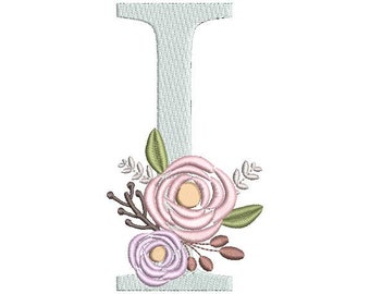 Floral Monogram Embroidery Fonts Design Bundle Flower Bunch Motif Design LETTER I Machine Embroidery Instant Download