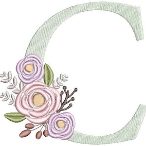 Monograma floral bordado fuentes diseño paquete flor ramo motivo diseño letra C máquina bordado descarga inmediata