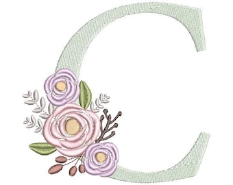Floral Monogram Embroidery Fonts Design Bundle Flower Bunch Motif Design LETTER C Machine Embroidery Instant Download