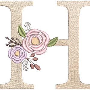 Floral Monogramm Stickerei Schriftarten Design Bundle Blumenstrauß Motiv Design BUCHSTABE H Maschinenstickerei Instant Download