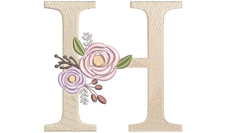 Floral Monogram Embroidery Fonts Design Bundle Flower Bunch Motif Design LETTER H Machine Embroidery Instant Download