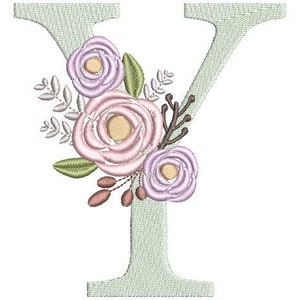 Monograma floral bordado fuentes diseño paquete flor ramo motivo diseño letra Y máquina bordado descarga inmediata