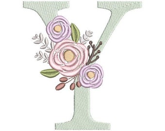 Floral Monogram Embroidery Fonts Design Bundle Flower Bunch Motif Design LETTER Y Machine Embroidery Instant Download