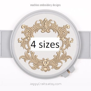 Vintage Royal Baroque Embroidery Design Frame Monogram Scroll Details Border in 4 sizes instant download