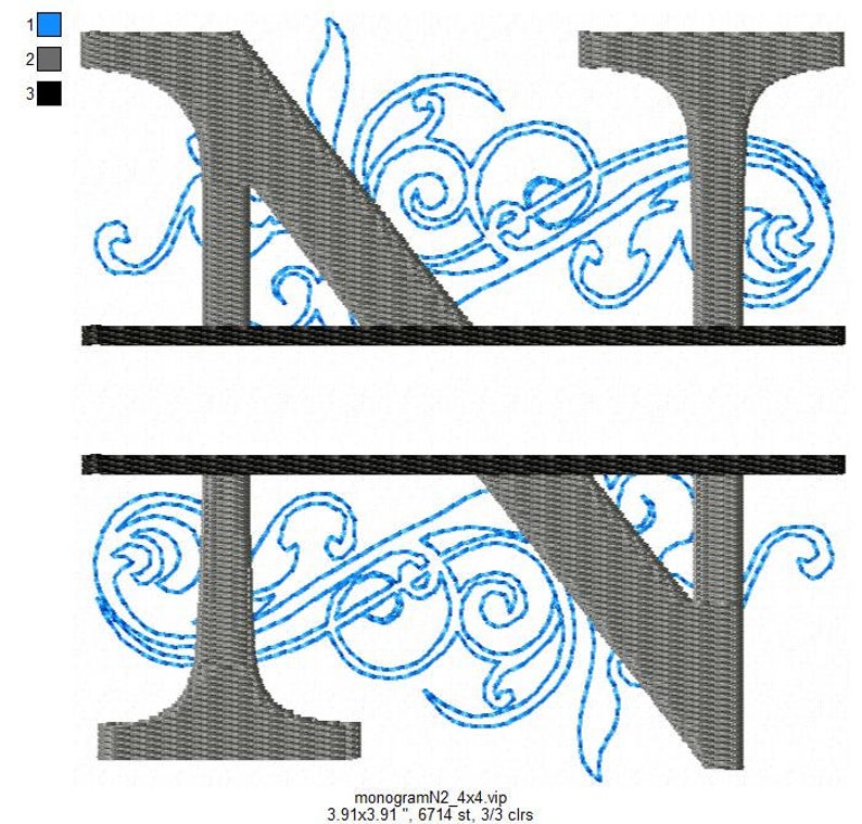 Split Monogram Font Letter N Embroidery Split Monogram Font Letter N Embroidery