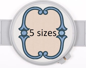 Simple vintage applique oval frame embroidery design for monogram font in 5 sizes instant download