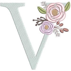 Floral Monogram Embroidery Fonts Design Bundle Flower Bunch Motif Design LETTER V Machine Embroidery Instant Download