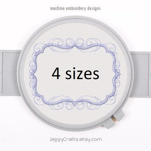 Swirl Decorative Rectangle Applique Frame embroidery design Monogram Font in 4 sizes instant download