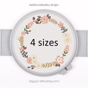 Floral wreath embroidery frame design for monogram with SMALL FLOWERS in 3 sizes instant download