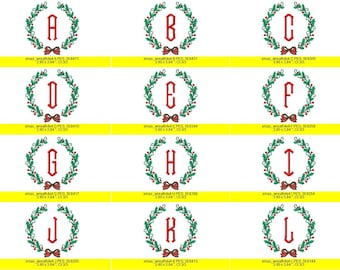 Holly Wreath Monogram Letters Bundle Alfabeto completo Monogram Frame Bordado Diseño Descarga instantánea Archivo aro tamaño 4x4