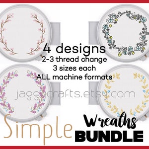 Simple Floral Wreath Embroidery Frame Design BUNDLE for Monogram Border with 4 Best-Selling Designs Instant Download