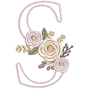 Applique Floral Monograma Bordado Fontes Design Letra S Flor Bunch Motif Design Máquina Bordado Download Instantâneo