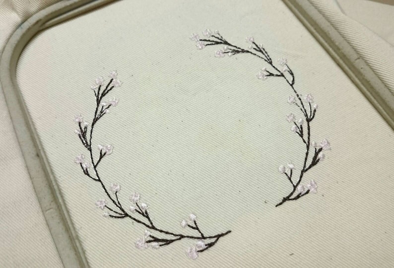 Sakura wreath embroidery frame design for monogram font border image 6