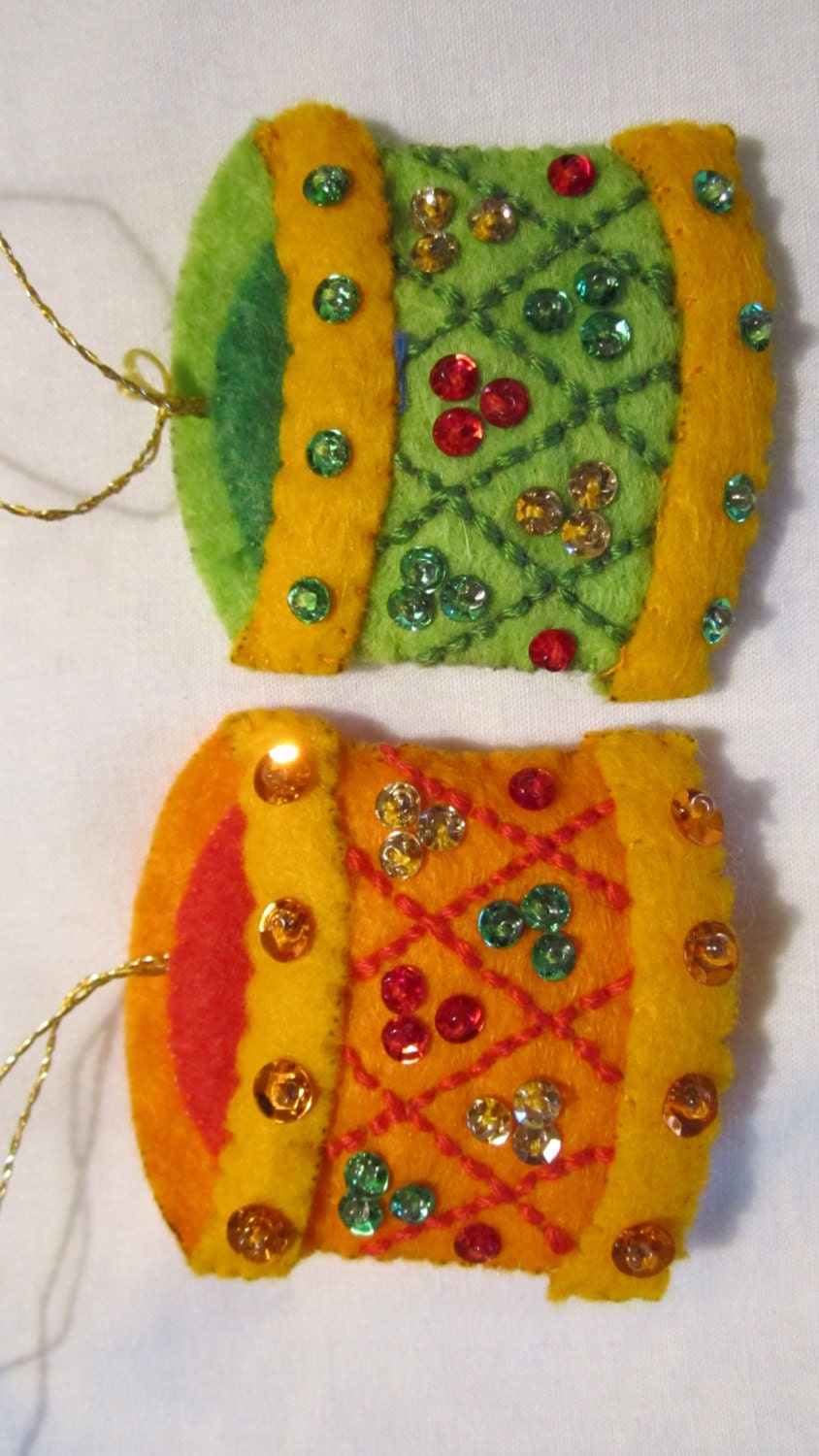4 Felt and Sequin Christmas Tree Ornament Vintage and Hand Etsy