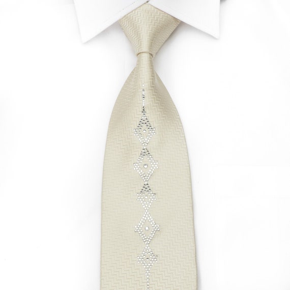Men/'s Black Crystal Silk Tie Black Herringbone Rhinestone Necktie Classic 3 1//2
