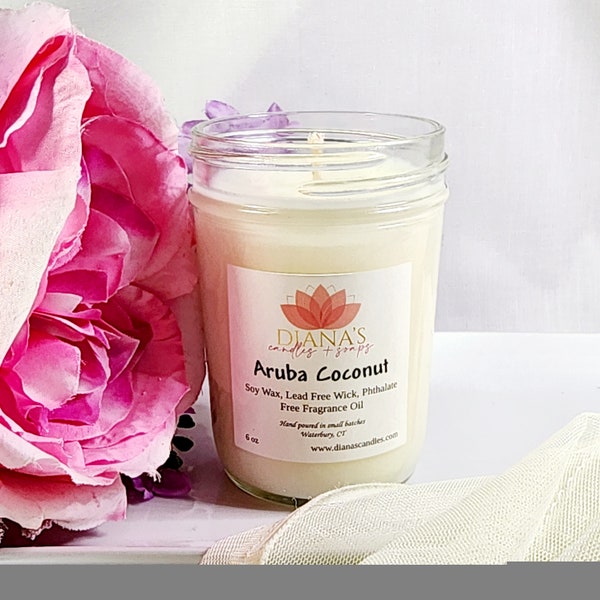 Aruba Coconut Soy Wax White Candle Candle Pure Soy Container Hand Poured Dye Free Candle Vegan Eco Friendly Phthalate Free Fragrance Oil