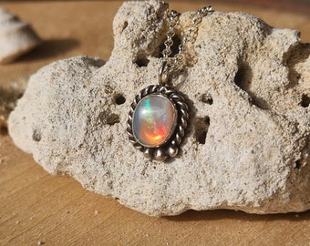 Australian Opal Pendant Necklace: Handmade Sterling Silver Coober Pedy Jewelry