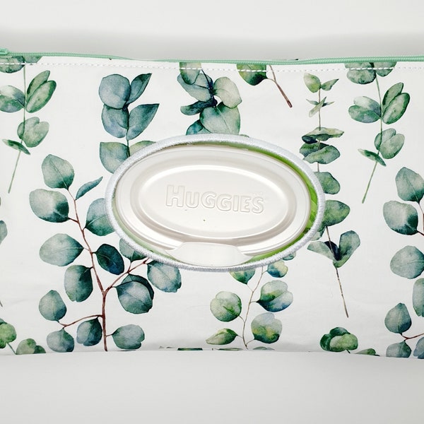 Baby wipes case cover in Eucalyptus leaf print for baby wipes, ideal unisex newborn baby shower gift new mum for nappy bag, wipes pouch