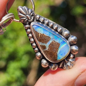 Blue Australian boulder Opal necklace pendant in sterling silver, handmade gift for her, jewellery jewelery stone, women's unique accessory