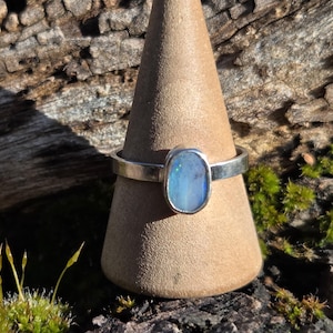 Australian Boulder Opal Sterling Silver Ring: Handmade OOAK Jewelry, Size 8.25