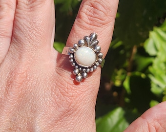 Australian Opal Sterling Silver Ring: Handmade Art Deco Jewelry, Size 8.25
