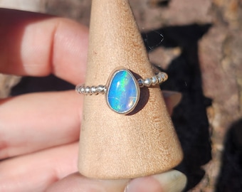 Handmade Australian Opal Sterling Silver Ring, Size 6.5