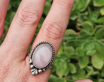 Handmade Rose Quartz Sterling Silver Ring - Size 9