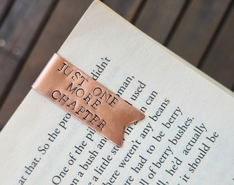Copper bookmark, one more chapter hand stamped stamp, metal gift anniversary 7 years, book lover birthday gift, handmade unique book mark