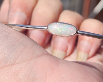 Opal bangle bracelet in sterling silver, handmade jewellery jewelry, gift for her, dainty minimalist, size medium, solid coober pedy. 6.5cm