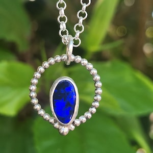Blue Boulder Opal pendant necklace handmade sterling silver, natural Australian gemstone jewellery jewelry, gift for her, circle blue 925