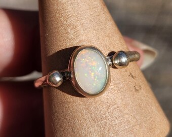 Handmade Sterling Silver Australian Opal Ring: Bezel Set Gemstone, Size 8 3/4