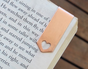 Copper bookmark heart, metal gift anniversary 7 years, book lover birthday gift, handmade unique, love book mark present