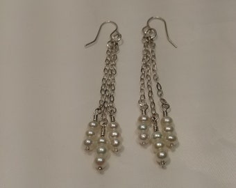 Sterling Silver 3 Strand Pearl Earrings